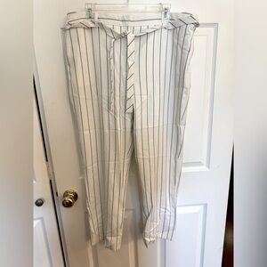 DKNY Belted Striped White Pants